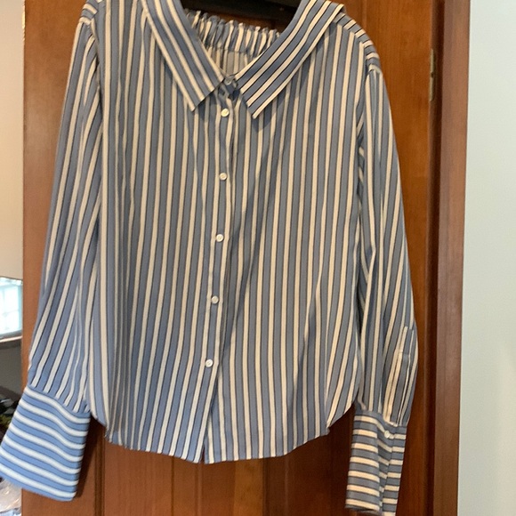NWT Robert Rodriguez silk striped blouse with back detail and oversized cuff M - Picture 1 of 6